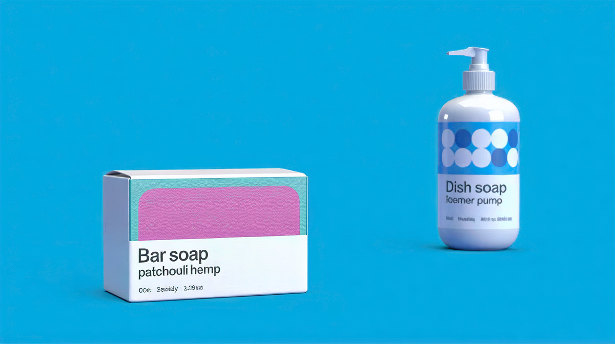 Product packaging and label text kept sharp